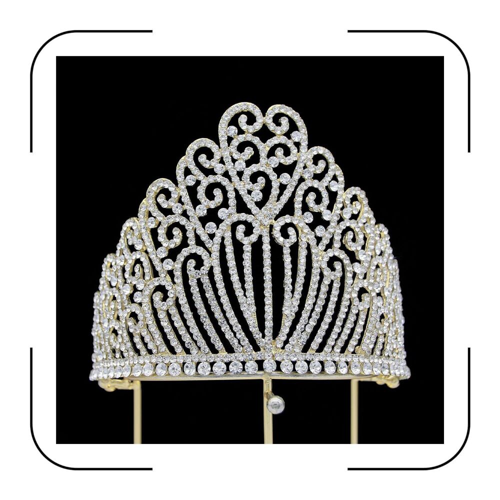 1849 Extra Large Tiaras 5.2" Tall Pageant Crowns Clear Austrian Crystal